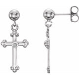 14K Gold Diamond Cross and Ball Earrings
