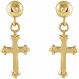 14K Gold Cross Ball Dangle Earrings