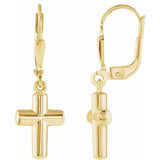 14K Gold Cross Lever Back Dangle Earrings