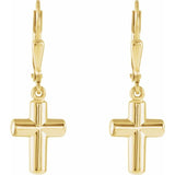 14K Gold Cross Lever Back Dangle Earrings