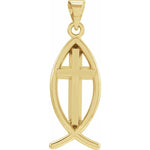 10K, 14K or Sterling Silver Ichthus(Fish) Cross Pendant in 3 Sizes