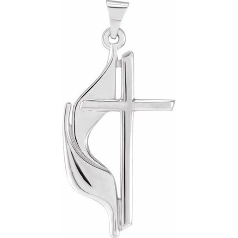Sterling Silver or Platinum Methodist Cross Pendant 19x10 mm