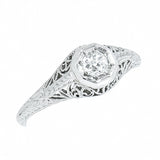 Platinum Ladies Vintage Filigree 1/4 Carat Round Diamond Engagement Ring