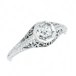 Platinum Ladies Vintage Filigree 1/4 Carat Round Diamond Engagement Ring