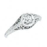 Platinum Ladies Vintage Filigree 1/4 Carat Round Diamond Engagement Ring
