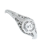 Platinum Ladies Vintage Filigree 1/4 Carat Round Diamond Engagement Ring