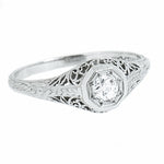 Platinum Ladies Vintage Filigree 1/4 Carat Round Diamond Engagement Ring