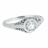 Platinum Ladies Vintage Filigree 1/4 Carat Round Diamond Engagement Ring