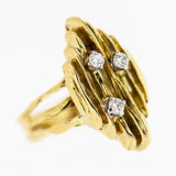 18K Yellow Gold 3 Diamond 0.15 ctw Free Style Designer Ring