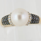 10K Gold Ladies Pearl, Diamond and Onyx Ring