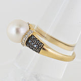 10K Gold Ladies Pearl, Diamond and Onyx Ring