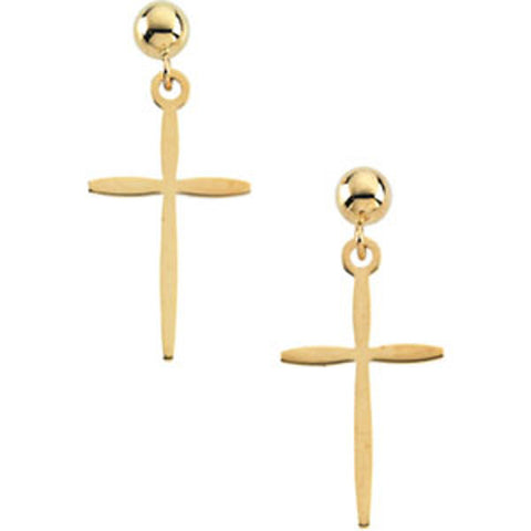 14K Gold Cross Dangle Earrings