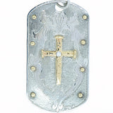 10K in Sterling Silver Dog Tag Cross Pendant with Diamond Accent