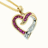 10K Diamond and Ruby Heart Pendant