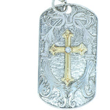 10K in Sterling Silver Dog Tag Cross Pendant with Diamond Accent