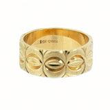 14K Yellow Gold Engraved and Textured Wedding Band in 7mm Width