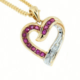 10K Diamond and Ruby Heart Pendant