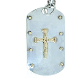 10K in Sterling Silver Dog Tag Cross Pendant with Diamond Accent