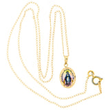 14K Gold Oval Hand Painted Porcelain Miraculous Medal with 14K 1mm Cable Chain