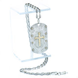 10K in Sterling Silver Dog Tag Cross Pendant with Diamond Accent