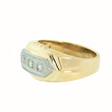 14K Yellow Gold, 3 Diamond, 0.15 ctw Gold Mens Ring