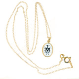 14K Gold Oval Hand Painted Porcelain Miraculous Medal with 14K 1mm Cable Chain