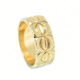 14K Yellow Gold Engraved and Textured Wedding Band in 7mm Width