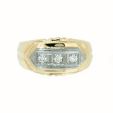 14K Yellow Gold, 3 Diamond, 0.15 ctw Gold Mens Ring