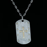 10K Cross in Sterling Silver Tag with Diamond Accent