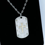 10K Cross in Sterling Silver Tag with Diamond Accent