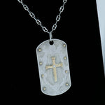 10K Cross in Sterling Silver Tag with Diamond Accent