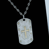 10K Cross in Sterling Silver Tag with Diamond Accent