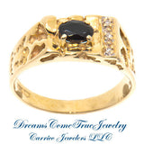 0.03 CTW 3 Diamond Gold Nugget Onyx 10K Gold Ring