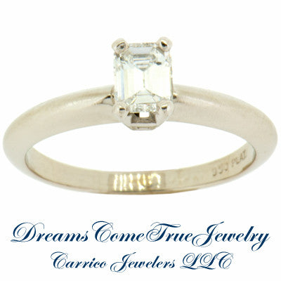0.50 Carat Emerald Diamond Platinum Engagement Ring