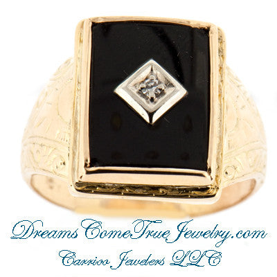 Black Onyx & Diamond Engagement Ring 14k Rose Gold (3.32ct) - AZ13582