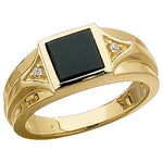 14K Yellow Natural Black Onyx & .04 CTW Natural Diamond Bezel-Set Ring