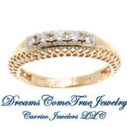 14K Yellow Gold Ladies 5 Diamond Filigree Ring