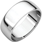10K Gold Half Round Lightweight Band, Sizes 8 to 12 in White, Yellow, Rose Gold