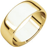 10K Gold Half Round Lightweight Band, Sizes 8 to 12 in White, Yellow, Rose Gold