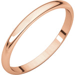 10K Gold Half Round Lightweight Band, Sizes 4 to 7.5 in White, Yellow, Rose Gold