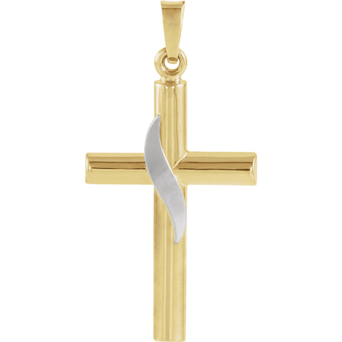 14K Yellow and White Cross Pendant in 2 Sizes