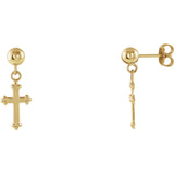 14K Gold Cross Ball Dangle Earrings