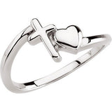 10K, 14K Gold or Sterling Silver Heart and Cross Chastity Ring