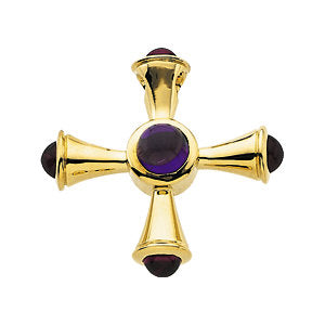 14K Gold Natural Amethyst and Ruby Cross