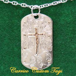 10K Cross in Sterling Silver Tag with Gold Accents