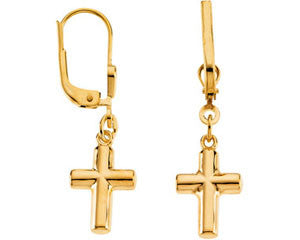 Cross Dangle Earring 14K Yellow Gold (Pair)