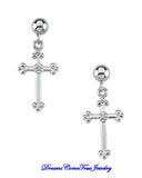 14K White Gold Pair Diamond Cross Dangle Earring