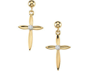 14K Yellow Gold Diamond Cross Dangle Earring (Sold Single)