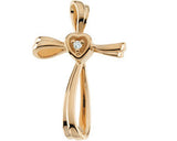 14K Yellow Gold Diamond Cross Pendant with Heart